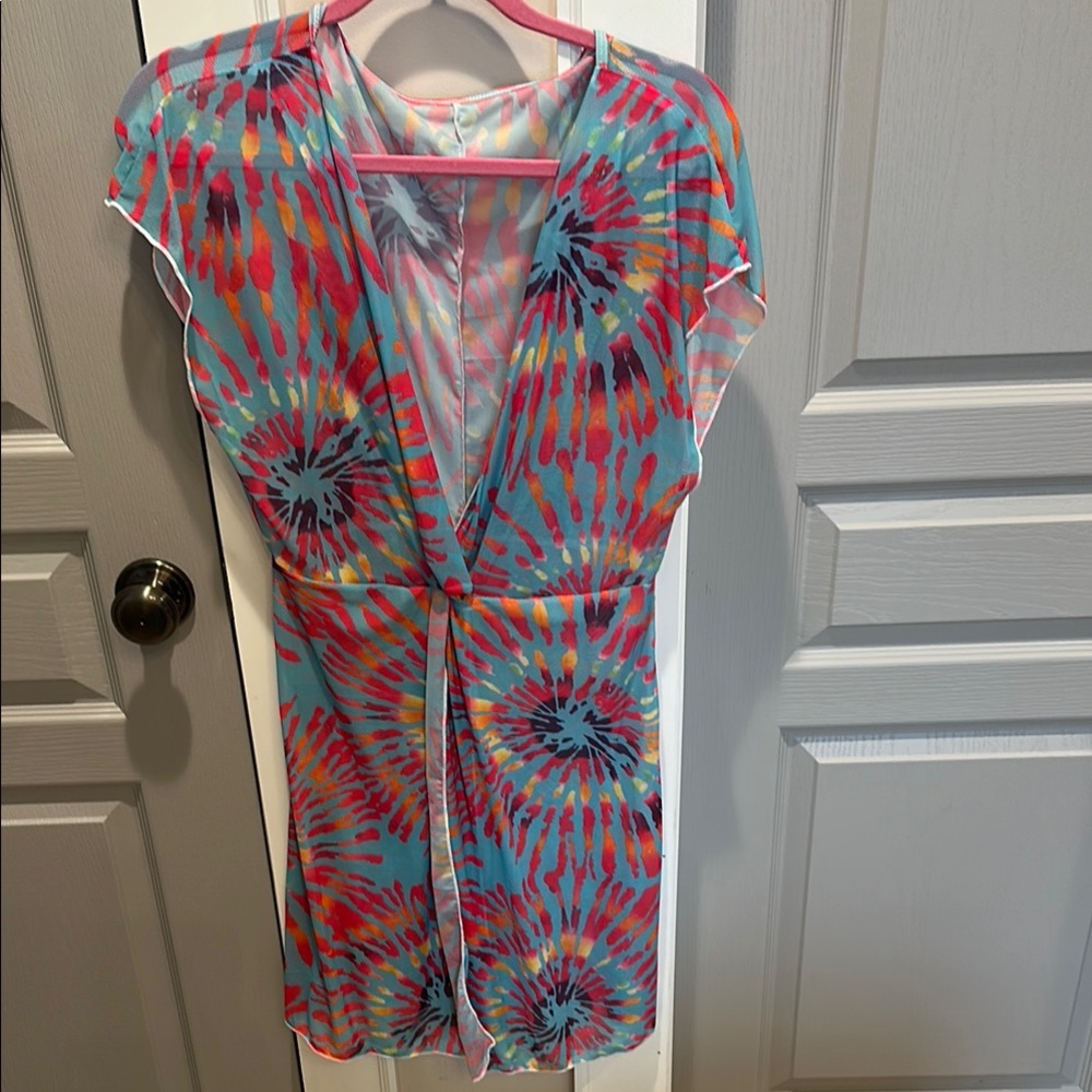 Summer Vacation Vibrant Tie-Dye Swim Coverup Sheer